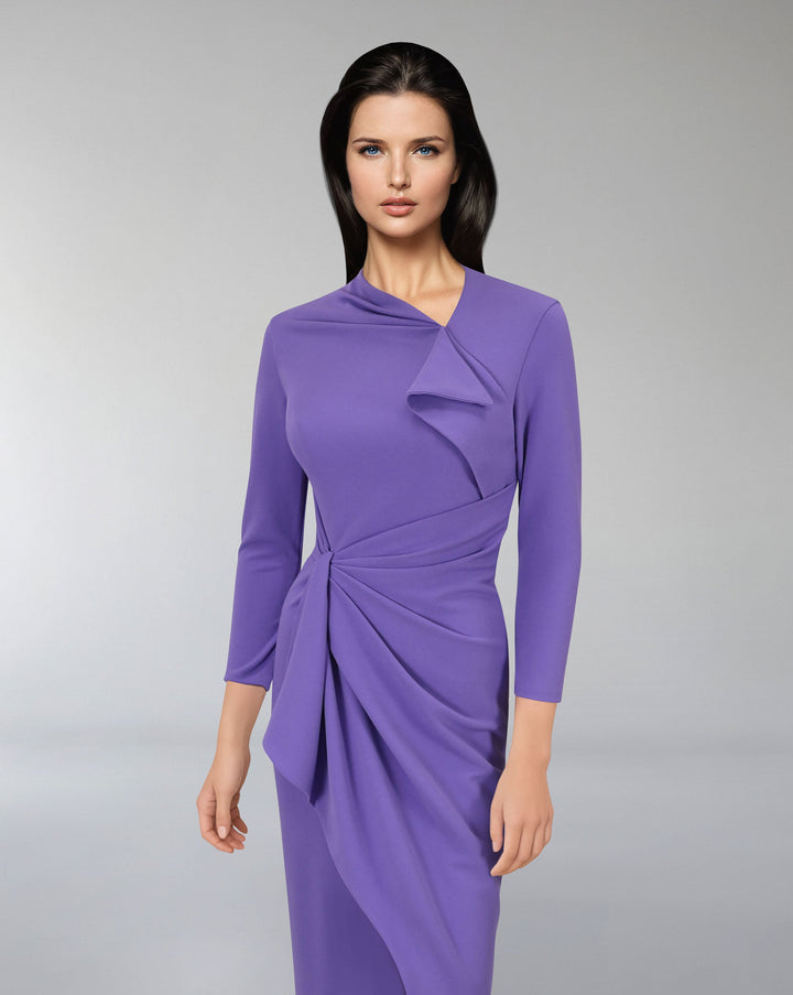 Asymmetrically draped dress with front slit - ODD-KEVEY