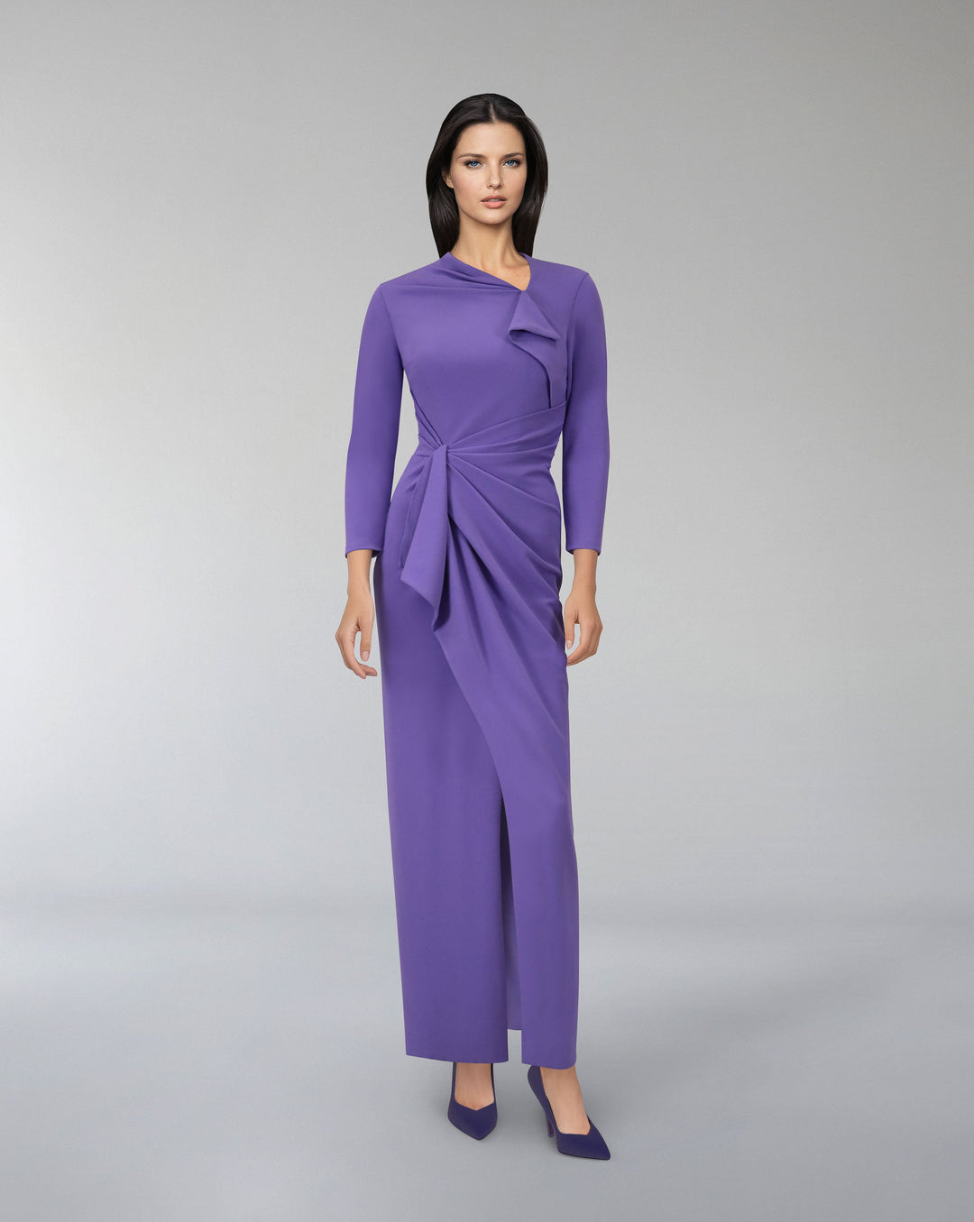 Asymmetrically draped dress with front slit - ODD-KEVEY