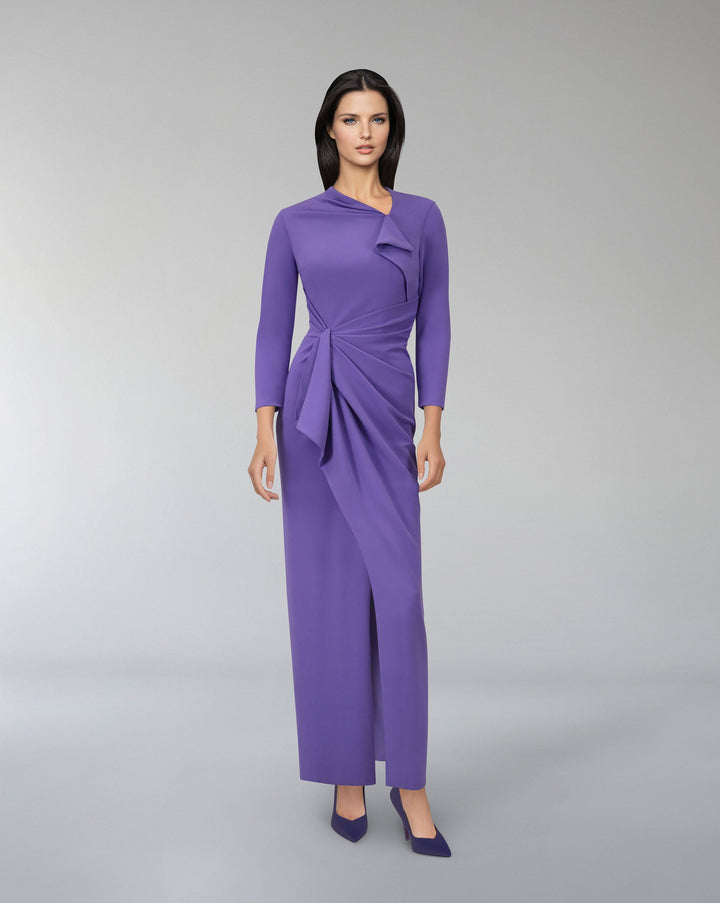 Asymmetrically draped dress with front slit - ODD-KEVEY
