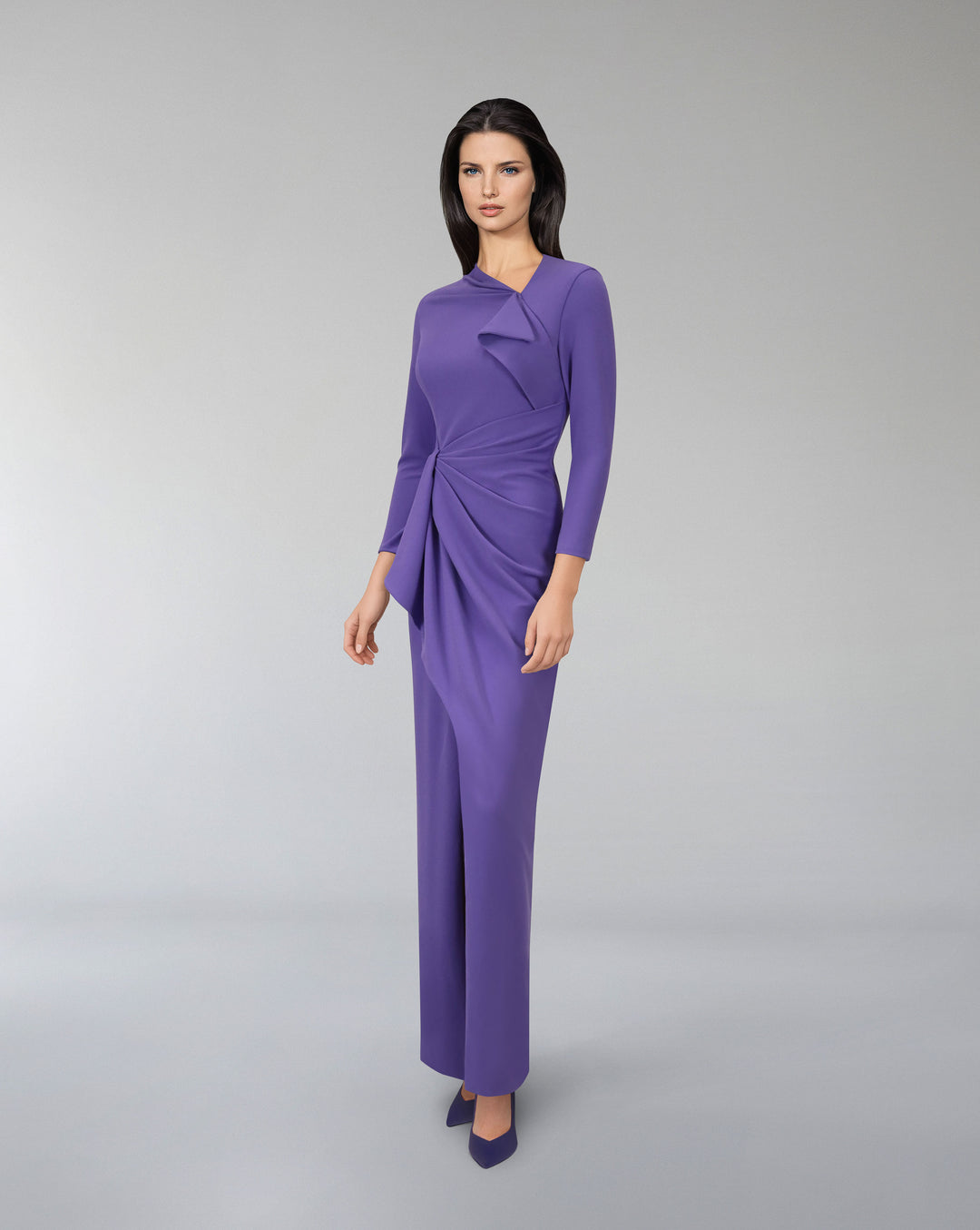 Asymmetrically draped dress with front slit - KEVEY