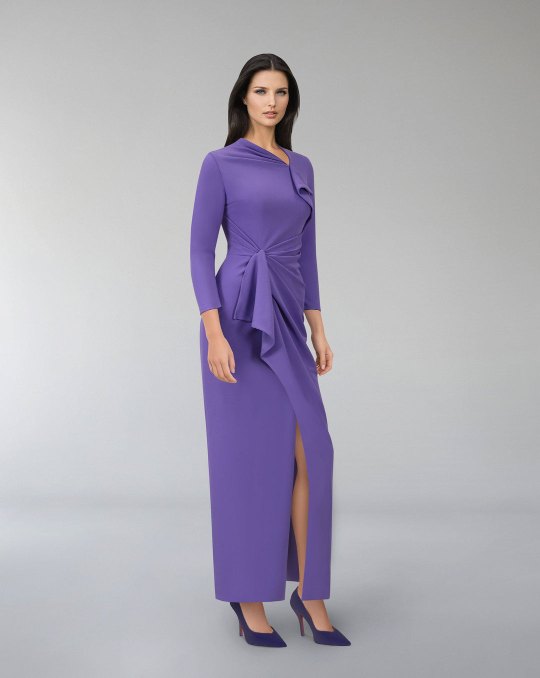 Asymmetrically draped dress with front slit - ODD-KEVEY