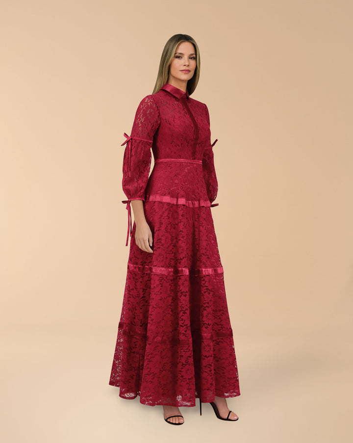 Lace dress with satin strips - THURAYYA