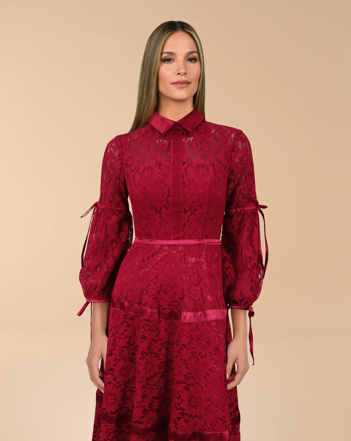 Lace dress with satin strips - THURAYYA