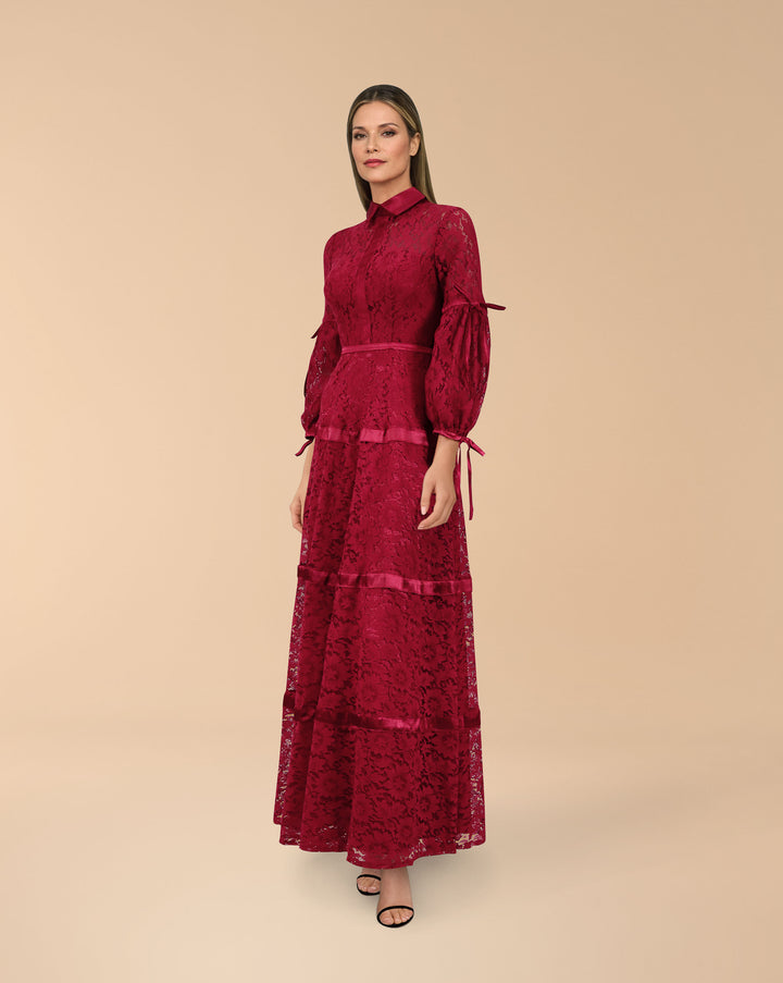 Lace dress with satin strips - THURAYYA