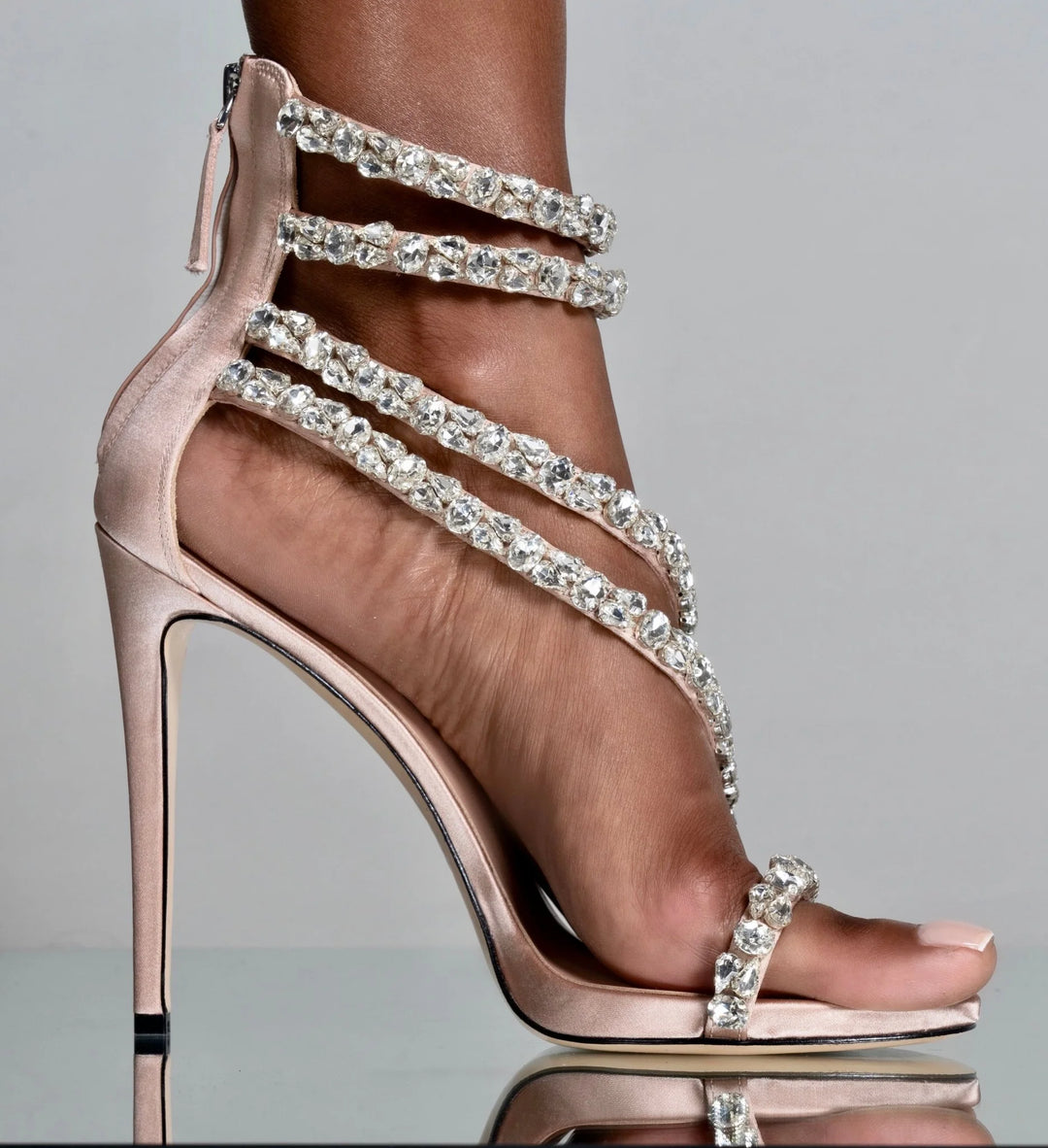 crystal-embellished spiral strap stiletto heels – SERAPHINA