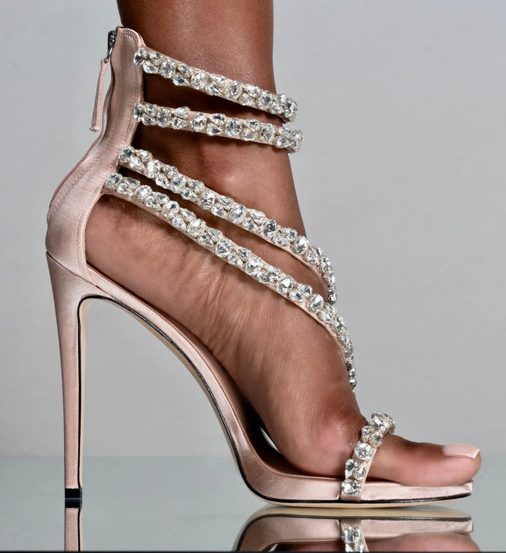 crystal-embellished spiral strap stiletto heels – SERAPHINA