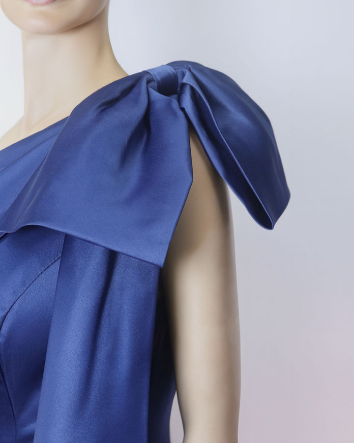 Blue column dress with shoulder bow -Zulaika