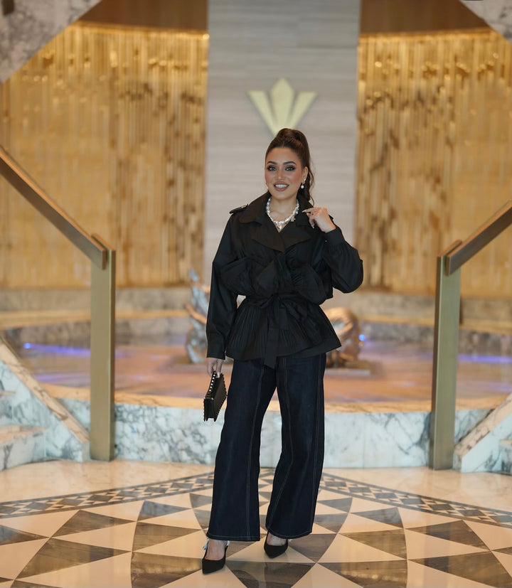 Pleated Ruffle Tie-Up Jacket