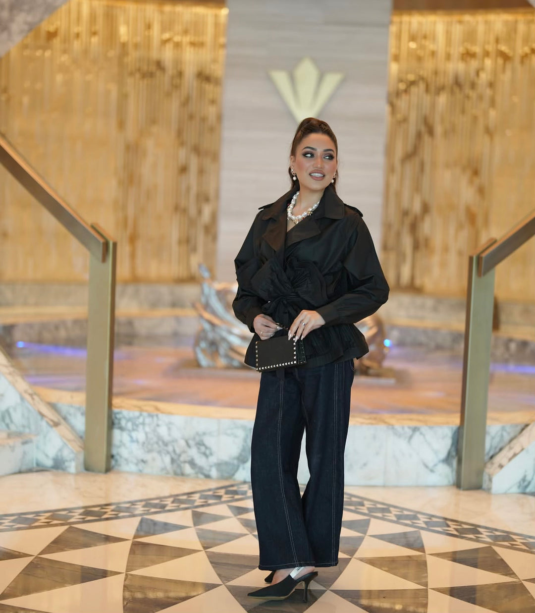Pleated Ruffle Tie-Up Jacket