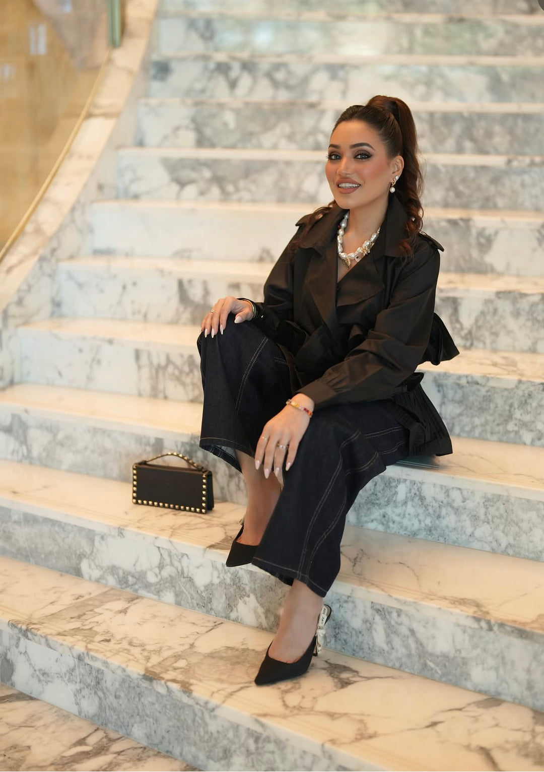 Pleated Ruffle Tie-Up Jacket