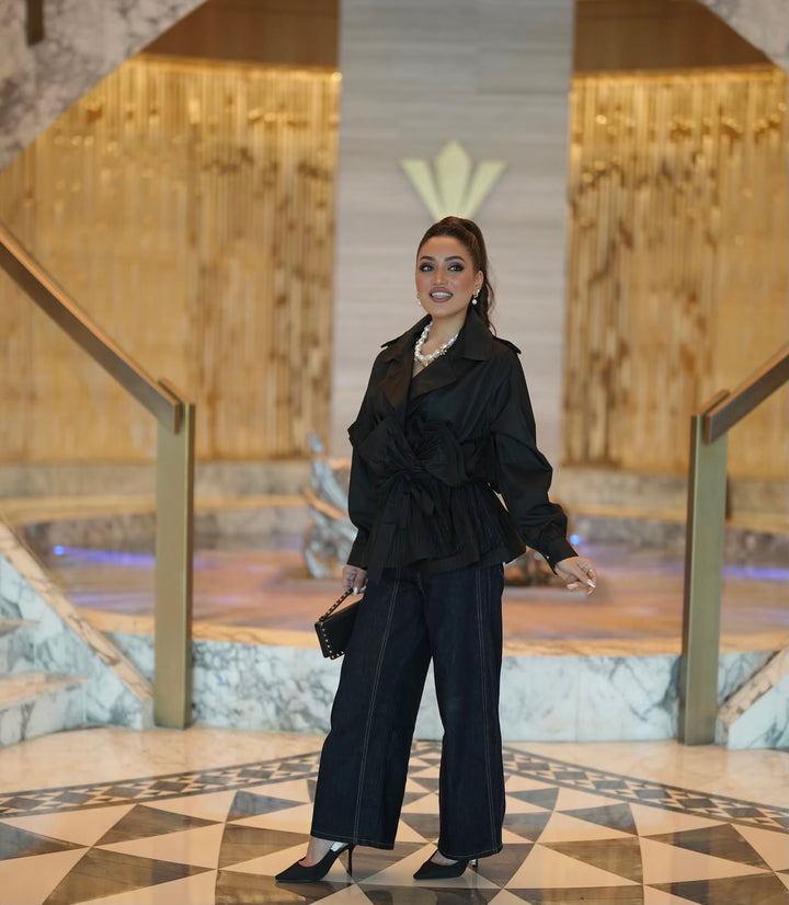 Pleated Ruffle Tie-Up Jacket