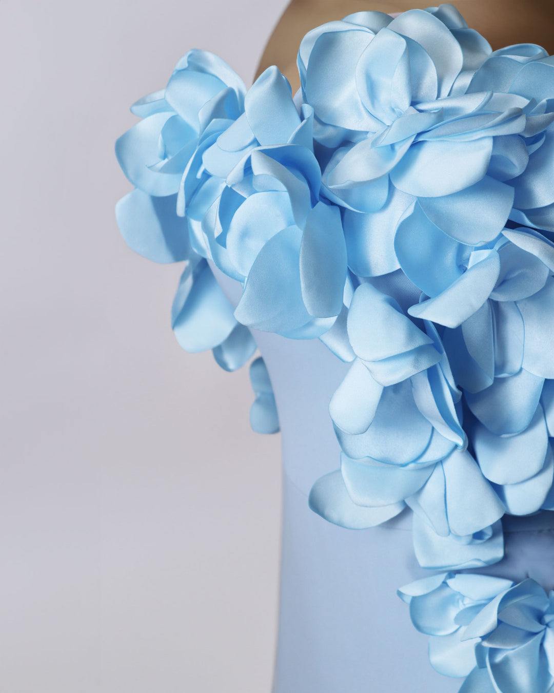 Strapless sky blue dress with 3d flowers -Zhavia