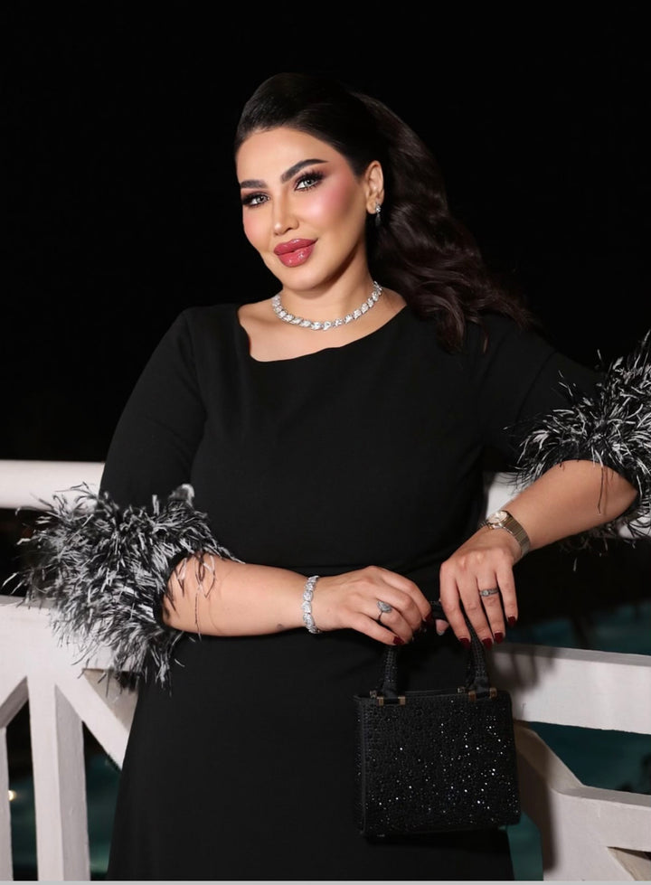 feather-cuff A-line gown – Zonal