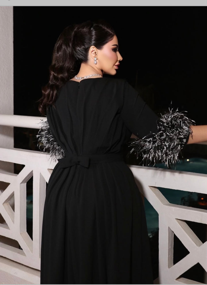 feather-cuff A-line gown – Zonal