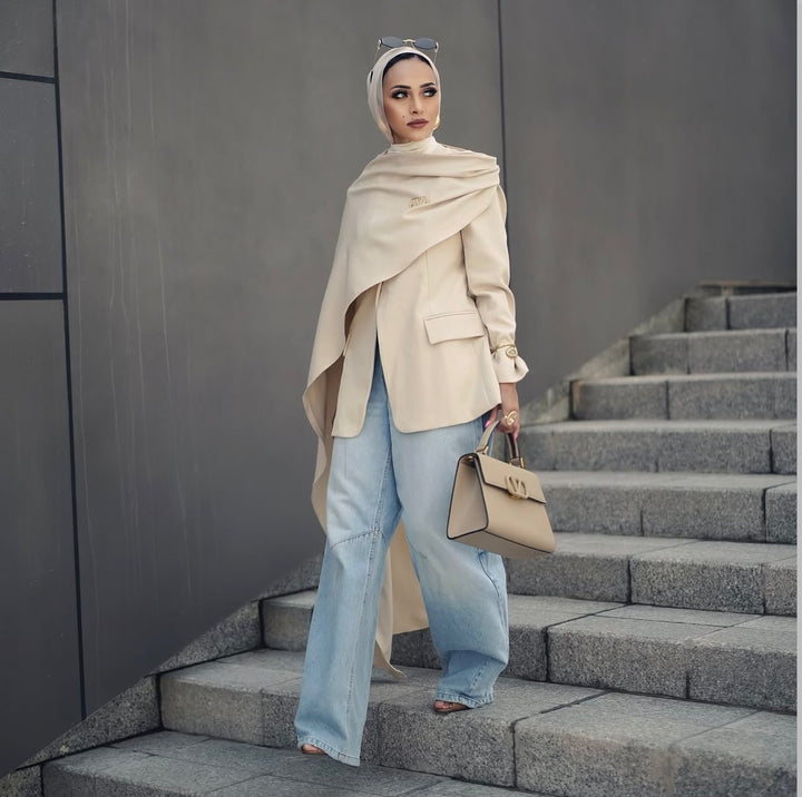 tailored blazer with draped maxi cape - Shevte