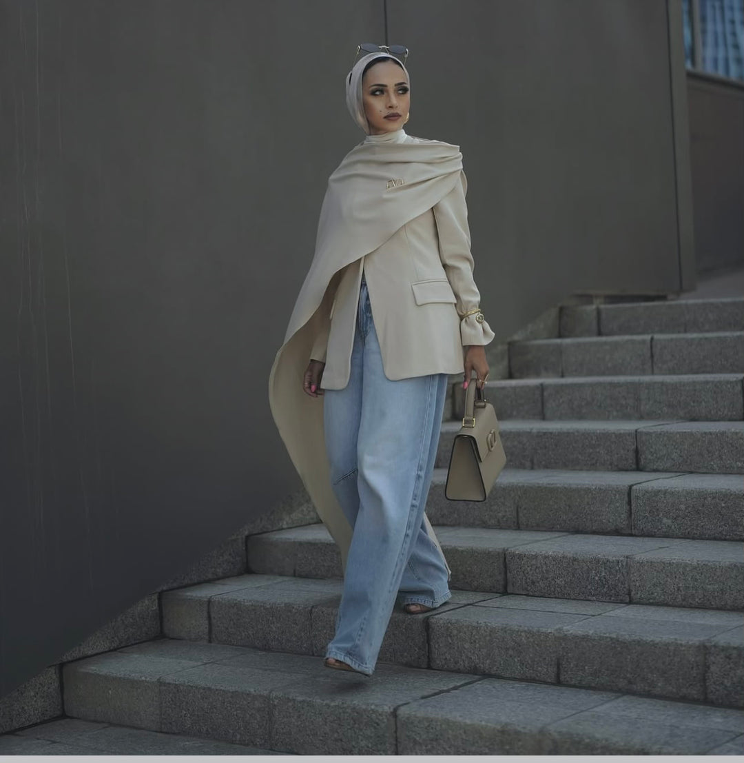 tailored blazer with draped maxi cape - Shevte