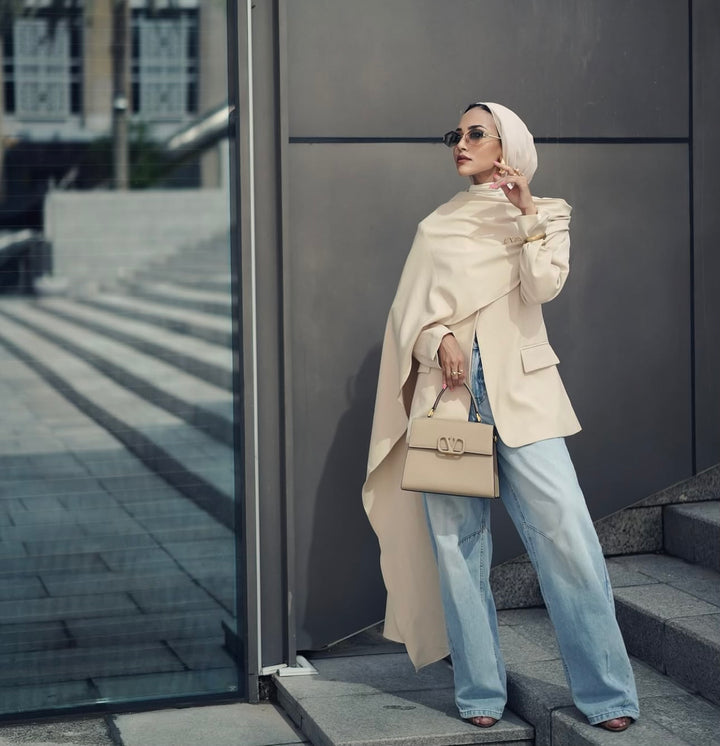 tailored blazer with draped maxi cape - Shevte