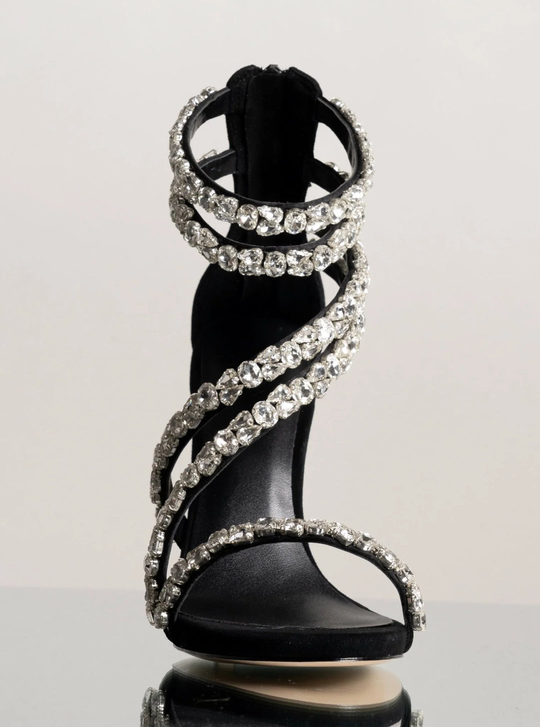 crystal-embellished spiral strap stiletto heels – SERAPHINA