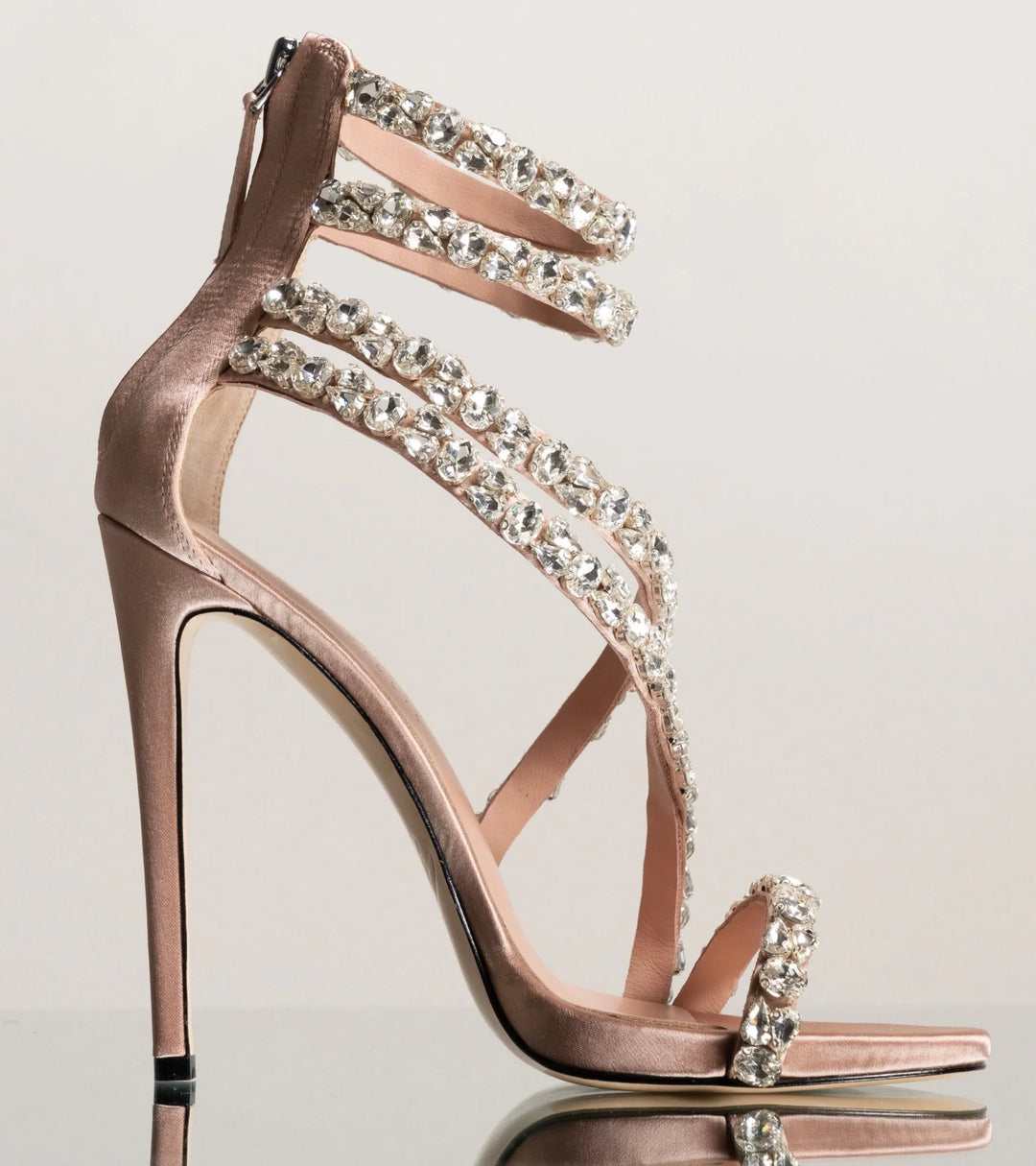 crystal-embellished spiral strap stiletto heels – SERAPHINA
