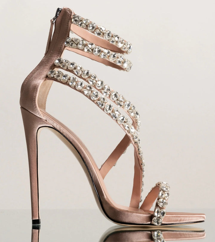 crystal-embellished spiral strap stiletto heels – SERAPHINA