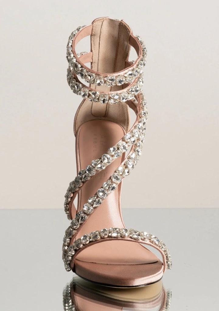 crystal-embellished spiral strap stiletto heels – SERAPHINA