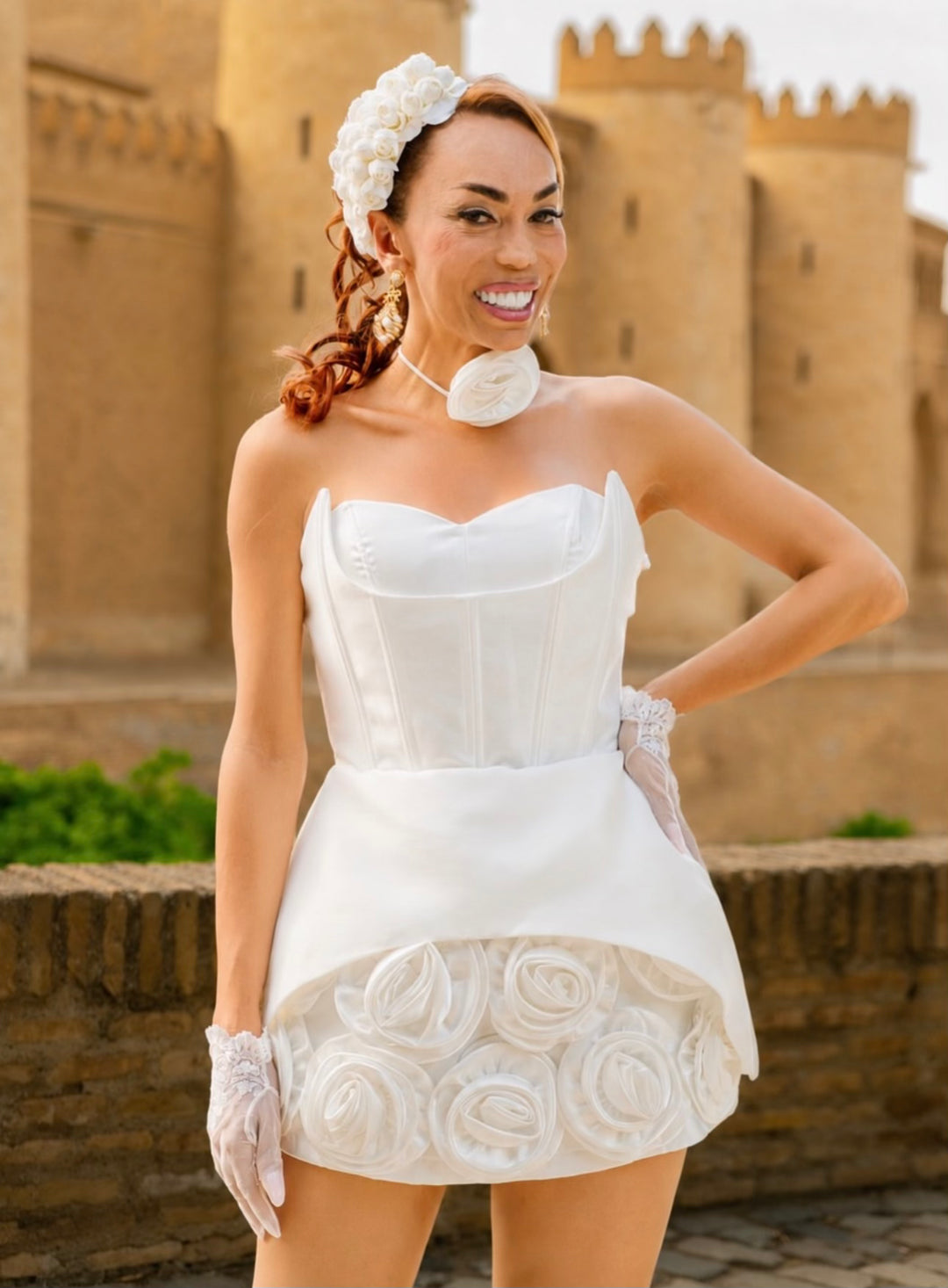 STRAPLESS CORSET MINI DRESS WITH 3D ROSE SKIRT - LILAC