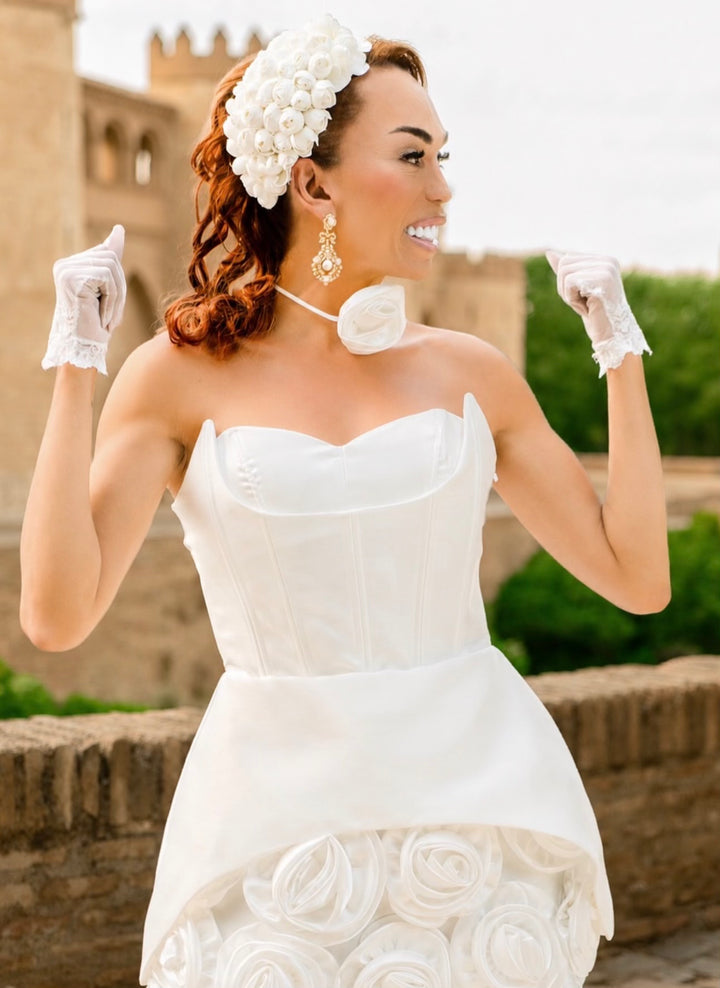 STRAPLESS CORSET MINI DRESS WITH 3D ROSE SKIRT - LILAC