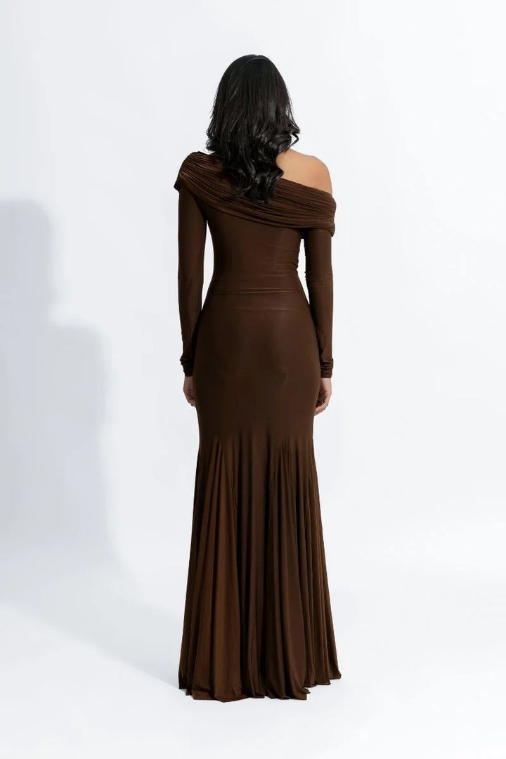 off-shoulder draped jersey gown – COCO