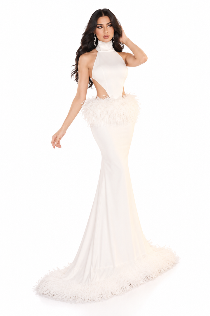 Feather Halter Gown - Jade