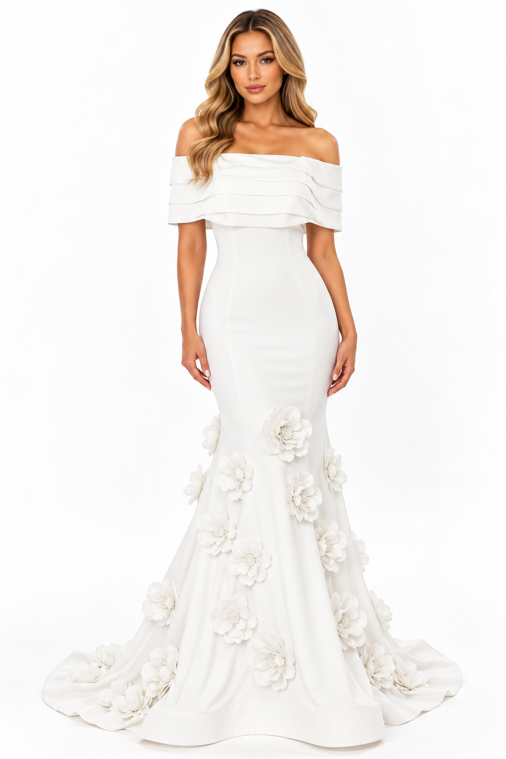Royal Blue 3D Floral Mermaid Evening Gown – AZELIA