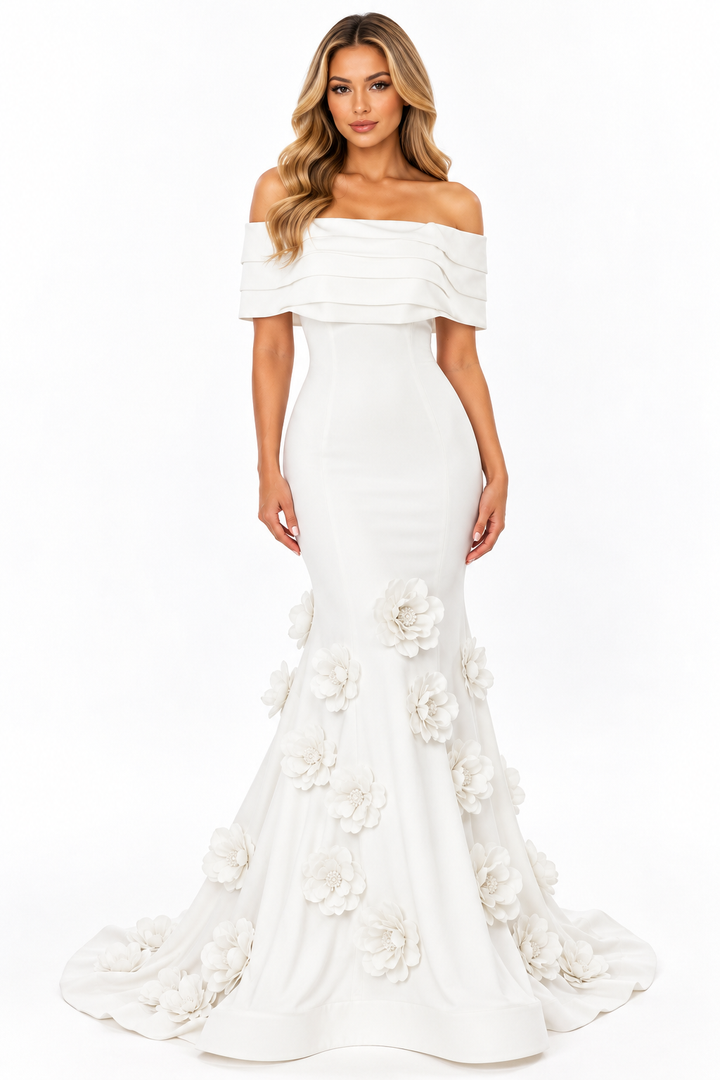 Royal Blue 3D Floral Mermaid Evening Gown – AZELIA