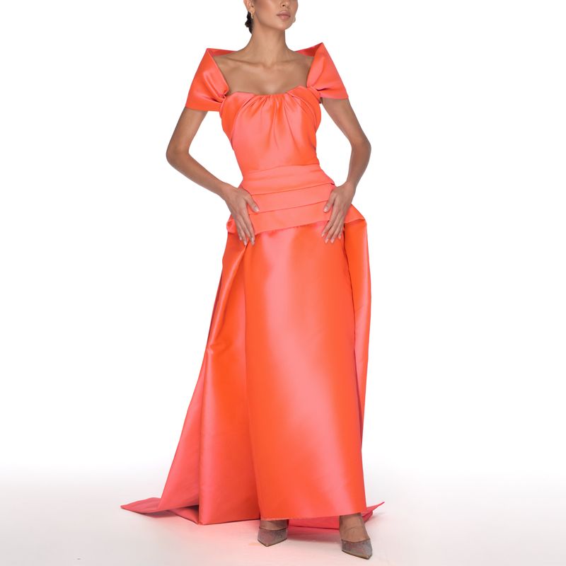 off-shoulder satin gown with draped bodice – CORALINE