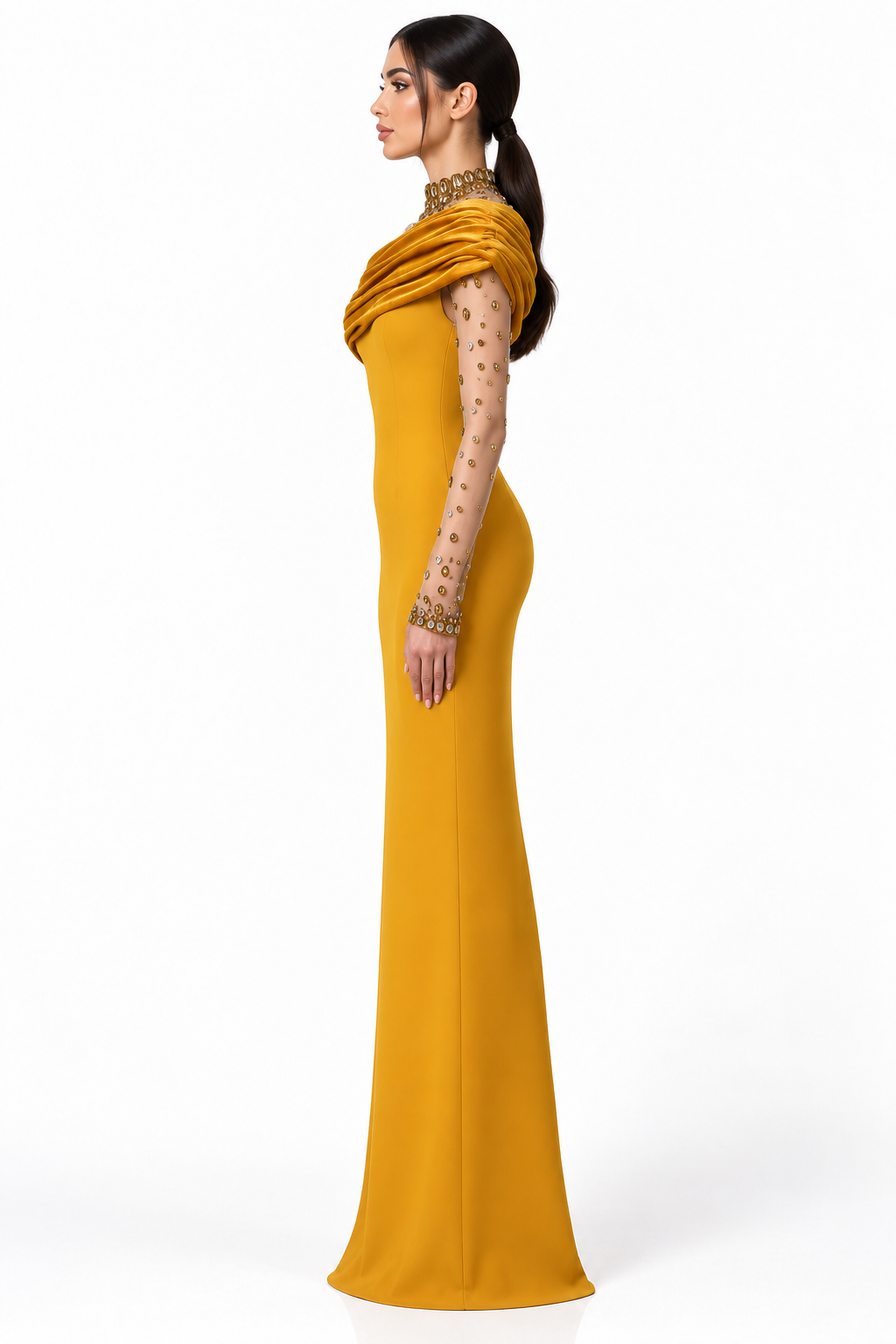Golden Draped Crystal Gown -Aurevane