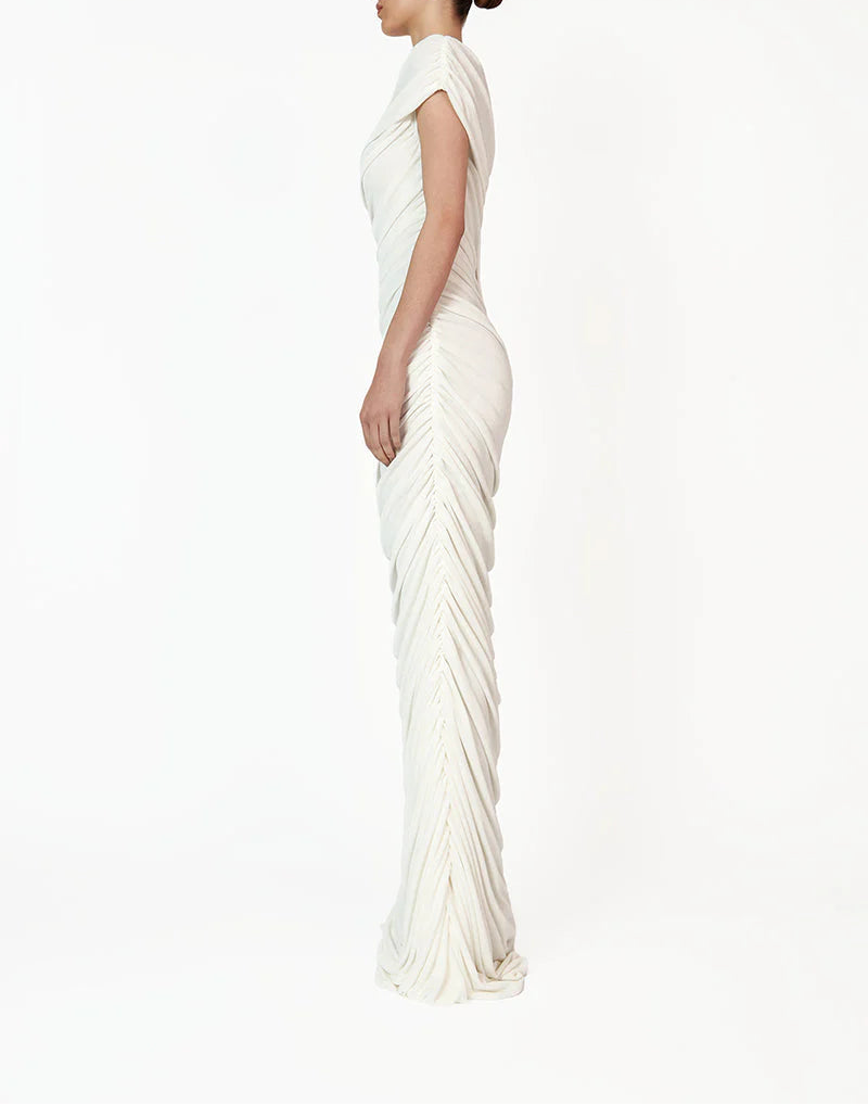 ruched asymmetric gown with draped detailing – KALICIA