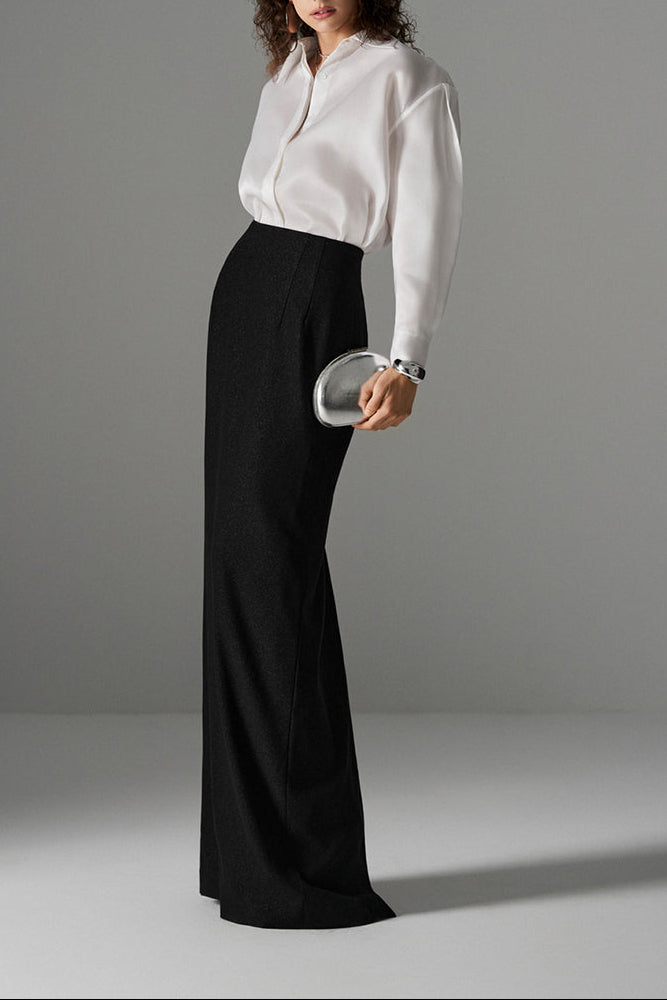 silk shirt with high-waist column skirt – NOIRE