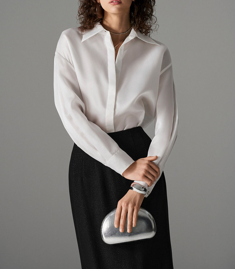 silk shirt with high-waist column skirt – NOIRE