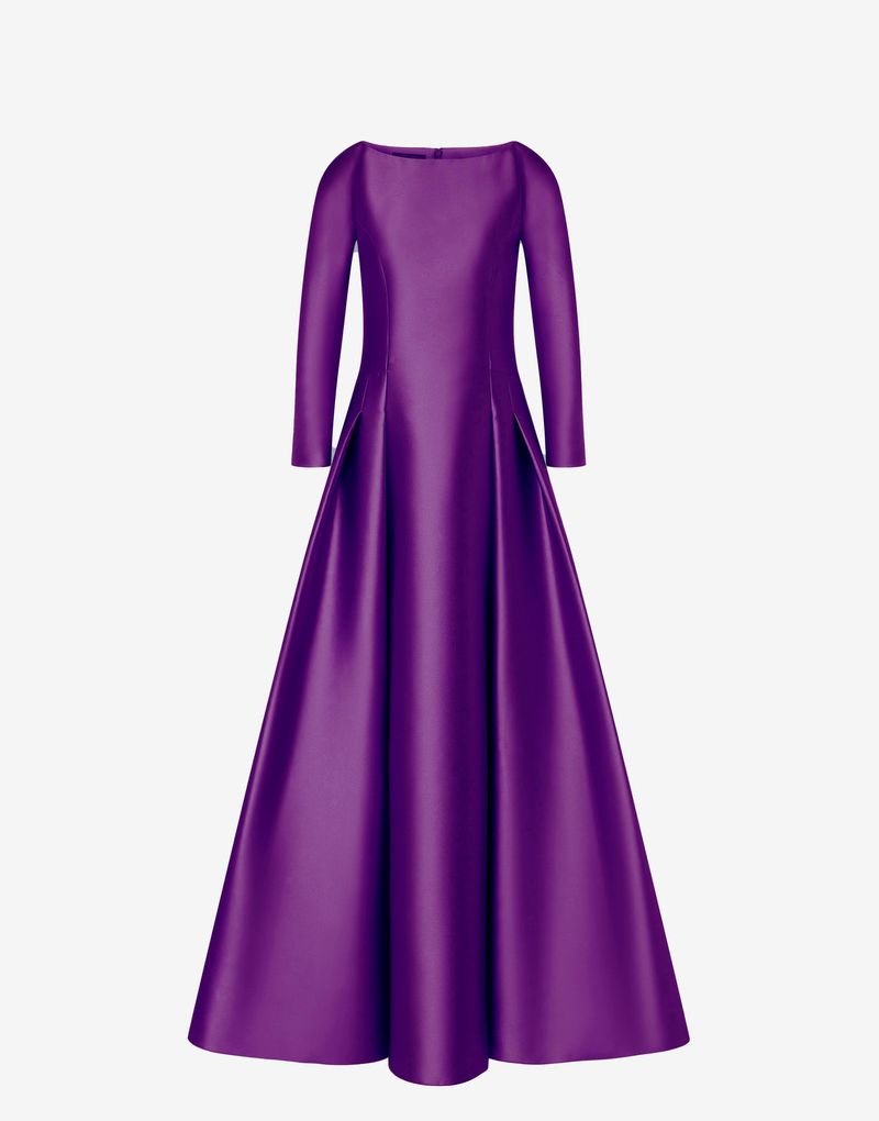 long-sleeve satin gown with structured flare skirt – VIOLETTA
