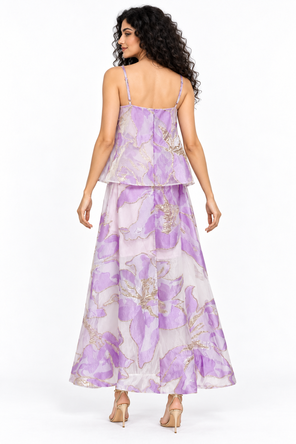 Floral Jacquard Layered Midi Dress - Viridelle