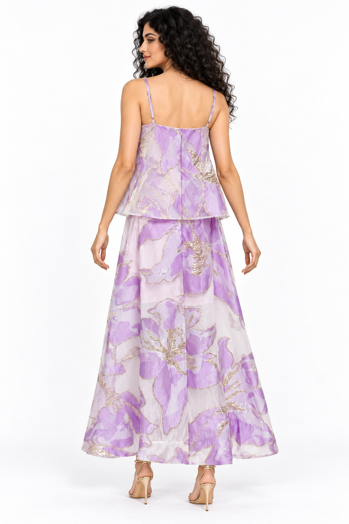 Floral Jacquard Layered Midi Dress - Viridelle