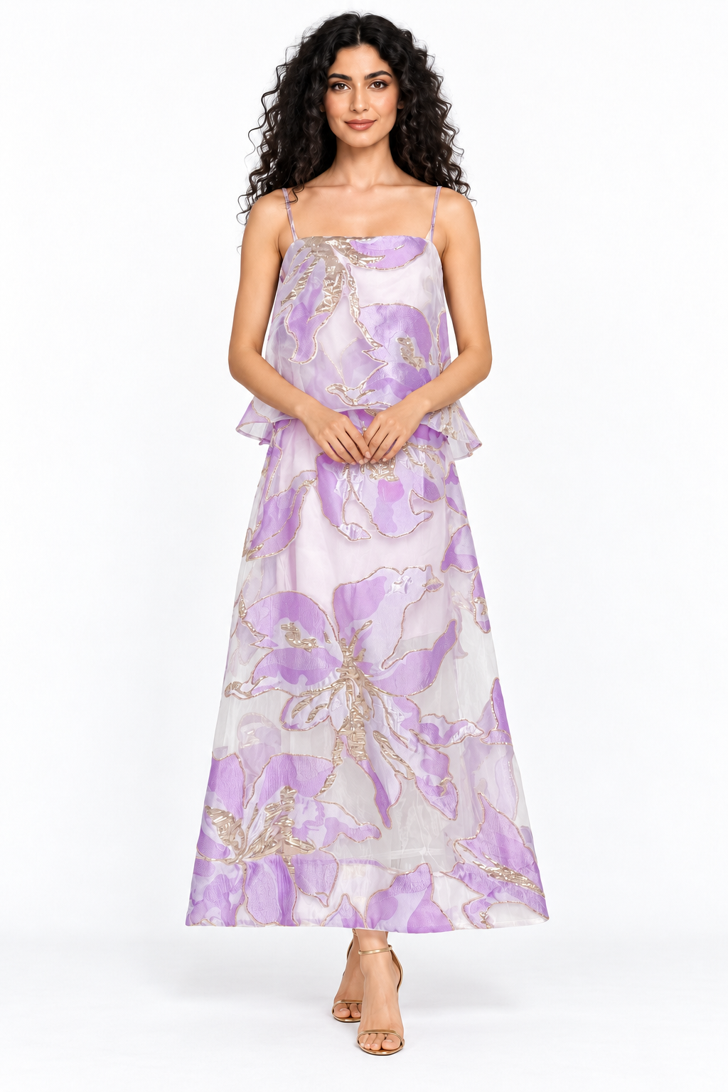 Floral Jacquard Layered Midi Dress - Viridelle