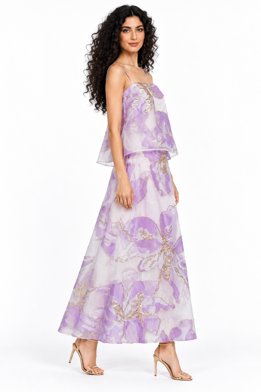 Floral Jacquard Layered Midi Dress - Viridelle
