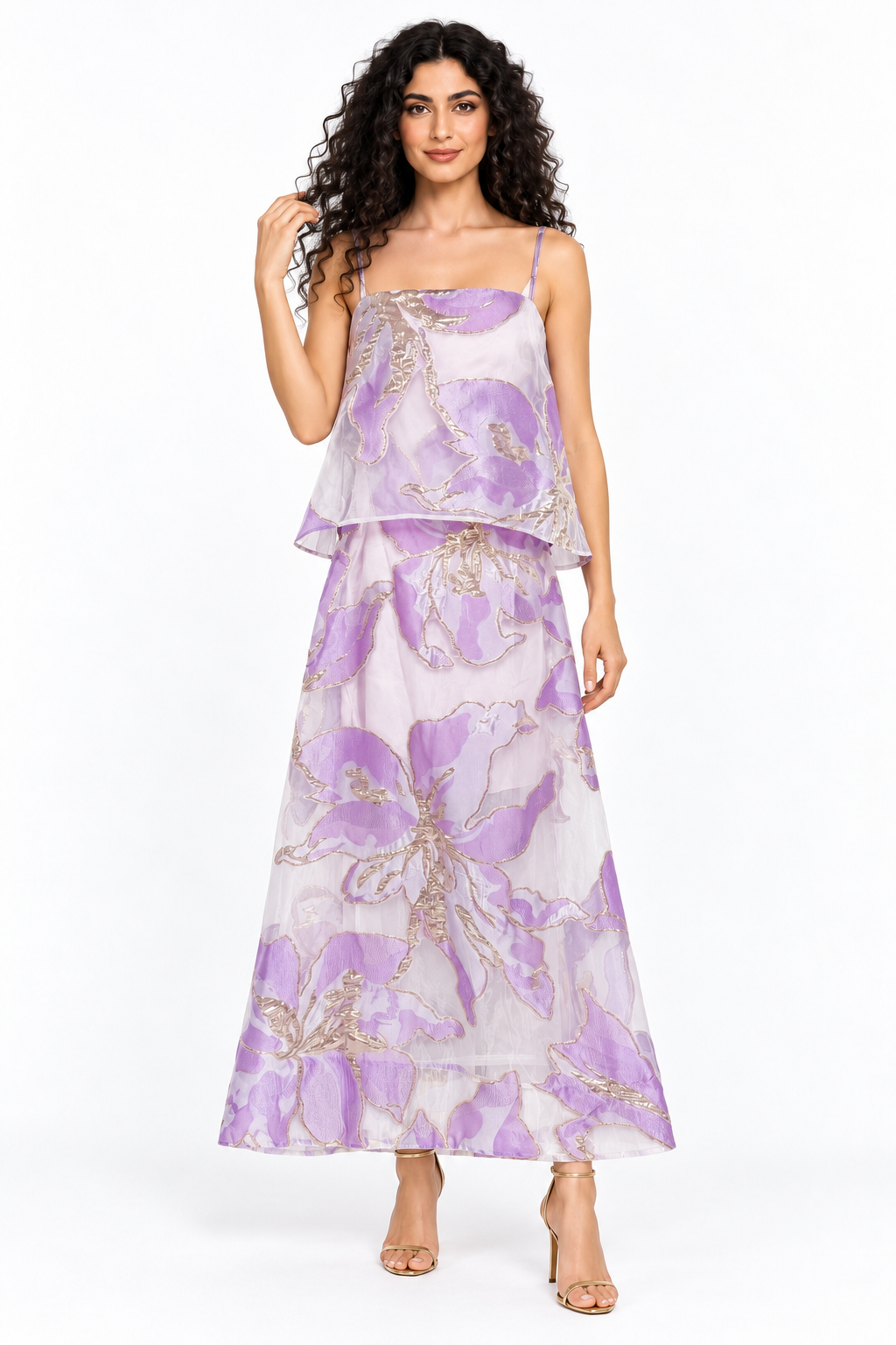 Floral Jacquard Layered Midi Dress - Viridelle