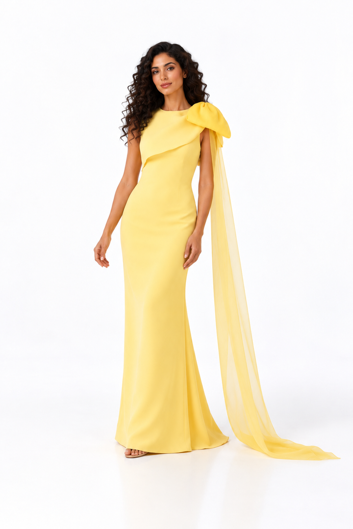 Bow Shoulder Draped Evening - Solara