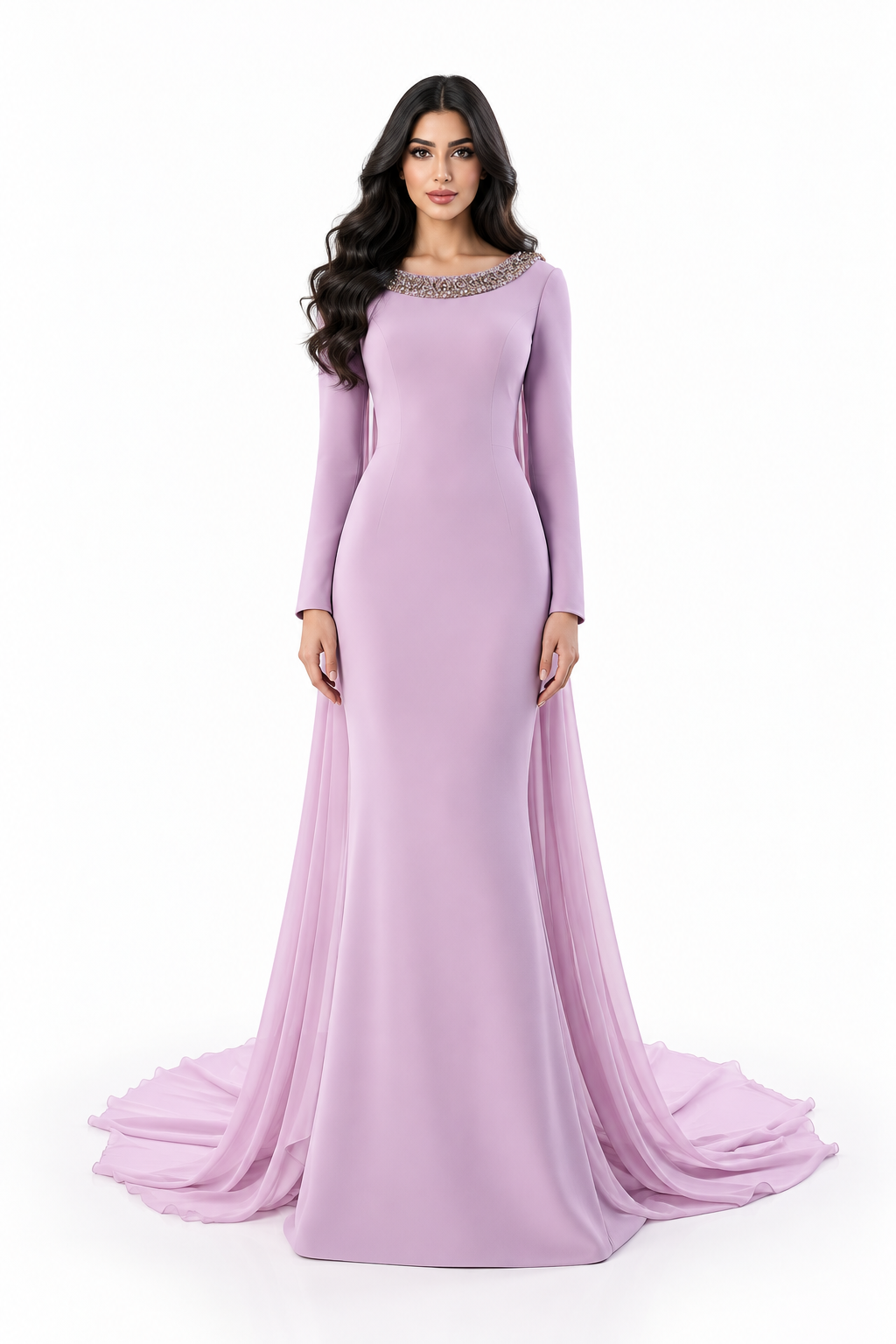Lavender Crystal Neckline Mermaid Maxi Dress - Amara