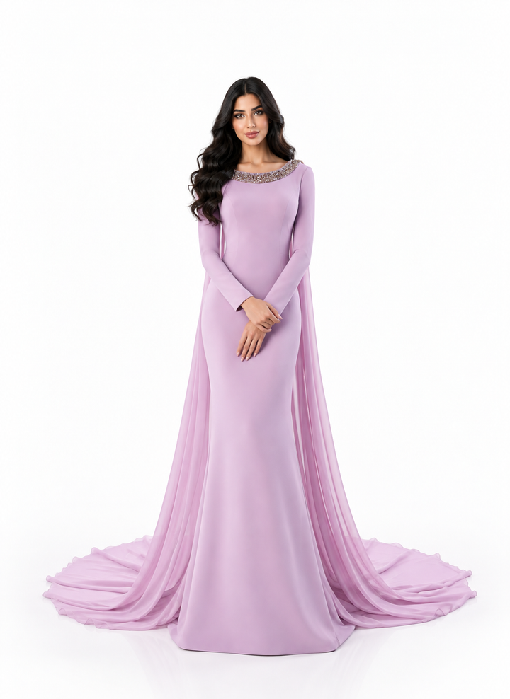 Lavender Crystal Neckline Mermaid Maxi Dress - Amara