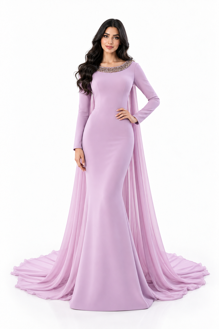 Lavender Crystal Neckline Mermaid Maxi Dress - Amara