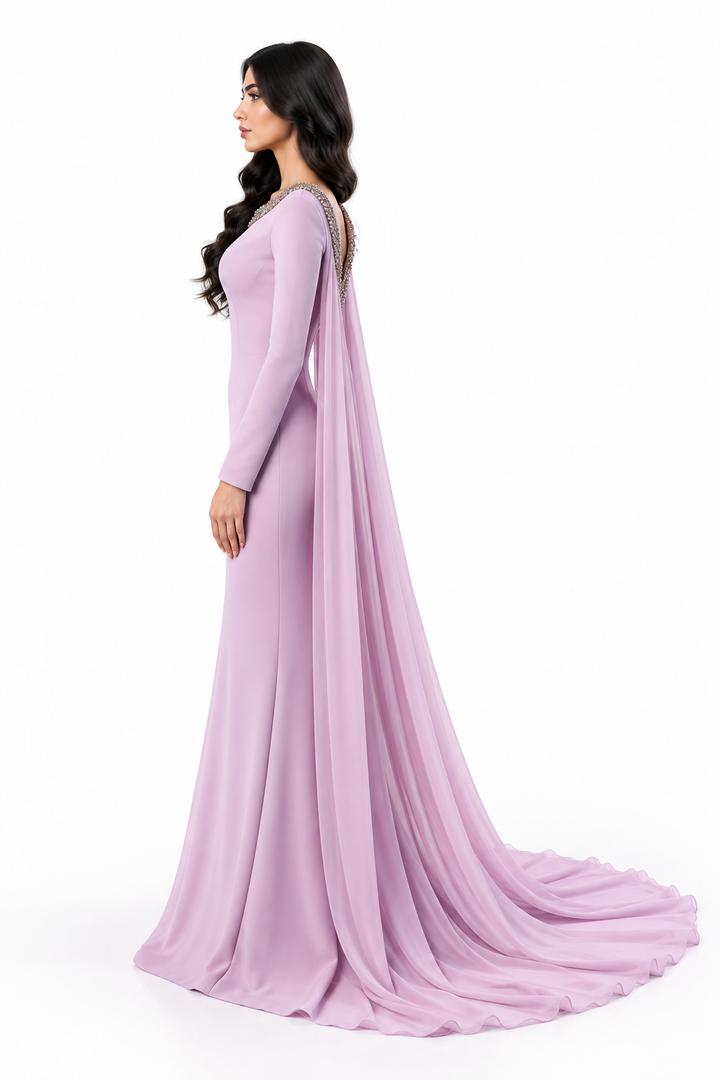 Lavender Crystal Neckline Mermaid Maxi Dress - Amara