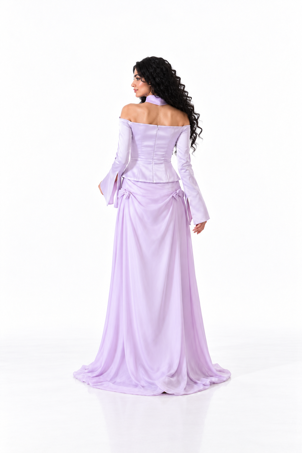 Off-Shoulder Bow Satin Set - Lilacelle
