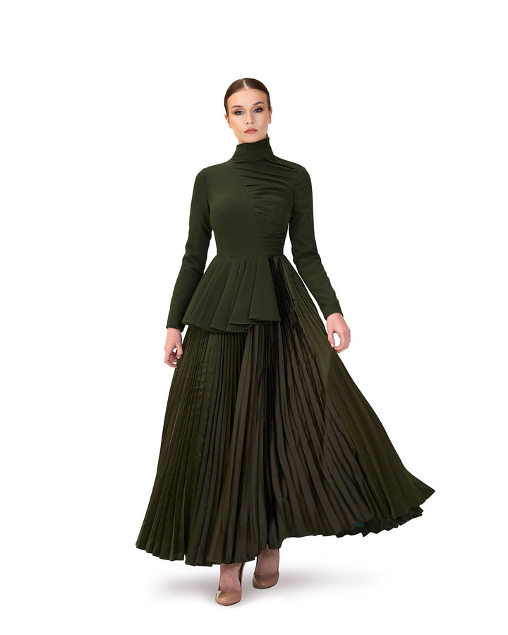 Asymmetrical pleated dress with waistband ruffle-ODD-Tetty