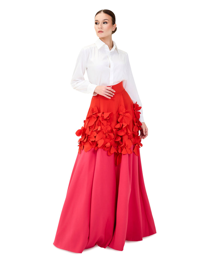 Flowered Bicolour skirt with white shirt - SET